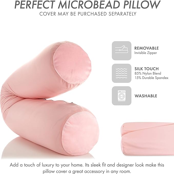 Straight Body Pillow, Full Size Premium Microbead,Side Sleeping/Maternity Pregnant Women, Supportive,Fluffy, Breathable, Cooling, 85/15 Spandex/Nylon Silky Feel Anti-Aging - 48 X 8 - Cream Peach