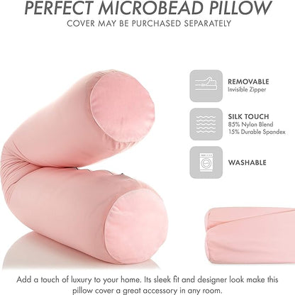 Straight Body Pillow, Full Size Premium Microbead,Side Sleeping/Maternity Pregnant Women, Supportive,Fluffy, Breathable, Cooling, 85/15 Spandex/Nylon Silky Feel Anti-Aging - 48 X 8 - Cream Peach