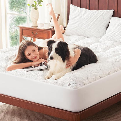 100% Waterproof Twin XL Size Mattress Topper,Thick Pillow Top Mattress Pad，Up to 21 Inch Deep Pocket,Soft Breathable Mattress Pad for Back Pain, Protector Cover(White)