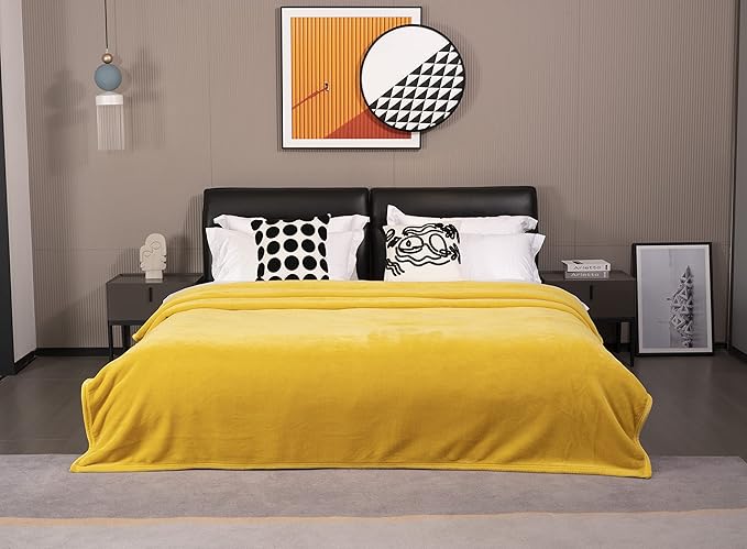 Mellowdy Extra Thick Hearty Plush Flannel Blanket (Lemon Yellow, 60x80) - 500GSM Twin Size Warm Blanket for Winter, Fall | Soft, Fluffy, Cuddly, Perfect for Bed, Oversized Throw for Couch, Sofa