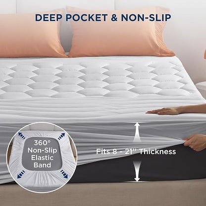 Bedsure California King Mattress Protector - Cal King Mattress Pad Topper with 8-21 Inches Deep Pocket, Quilted Fitted Soft Bed Cover Padded, White, 72x84 Inches