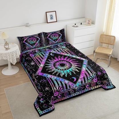 Castle Fairy Colorful Psychedelic Comforter Set Boho Mandala Bedding Set for Kids Girls Women Adults Sun Moon Star Planet Comforter Galaxy Quilted Duvet Set Bedroom Collection Twin Pink 2Pcs