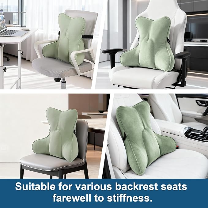 Ergonomic Lumbar Support Pillow – Multi-Functional Back Cushion with Firm Support for Reading, Working & Driving,Celadon Green