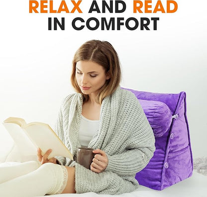Cheer Collection Reading Wedge Pillow – TV Pillow with Adjustable Bolster Pillow, Memory Foam Back Support for Couch & Bed, Pillow Chair for Bed, Reading Pillows for Adults & Kids, Purple