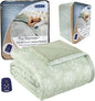 Thermee Micro Flannel Heated Blanket With Sherpa Back, 10-Setting Electric Twin Size, Programmable, Ultra-Soft Throw, Heating Thermal - Toile Celery Green