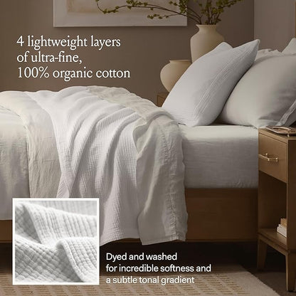 BOLL & BRANCH Dream Bed Blanket - Full/Queen, Sky - Luxury 100% Organic Cotton - Soft, Lightweight and Breathable - Cloud-Like Touch