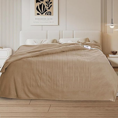 Electric Heated Blanket Full 72"x84", 4 Heating Levels & 10H Auto Shut Off, Soft Single-Side, Even Heat, Easy Care, Fleece Overheating Protection, Machine Washable, Light Brown