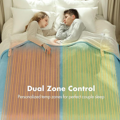 King Heated Blanket 100" x 90" - Soft Flannel Sherpa Heating Blanket King with Dual Control, 5 Heating Levels & 10 Hours Auto Off, Electric Blanket with ETL Certification (Blue)