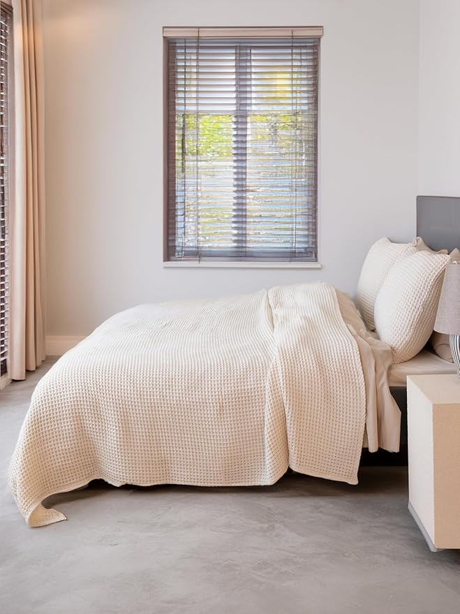Premium Waffle Blanket California King Size Natural Undyed - 100% Turkish Cotton, Light and Airy Waffle Weave All-Season Quilt - Luxury Decorative Bedspread (Natural, 95" x 126" Inch)