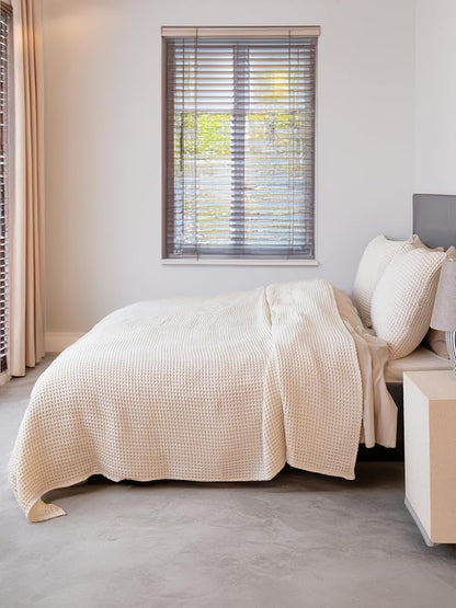 Premium Waffle Blanket California King Size Natural Undyed - 100% Turkish Cotton, Light and Airy Waffle Weave All-Season Quilt - Luxury Decorative Bedspread (Natural, 95" x 126" Inch)