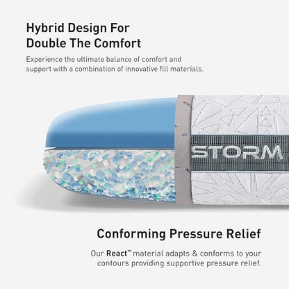 Bedgear Storm Cuddle Curve Performance Pillow - Size 2.0 - Cooling Bed Pillow for Side Sleepers - Medium Firmness- Washable and Removable Cover - 20" W x 26" L