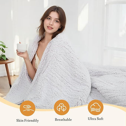 Electric Heated Blanket 84"x90" Queen Size - 4 Heat Settings & Dual Controllers, 10H Auto Shut Off, Ultra-Soft Sherpa Heated Blanket with Overheat Protection, Light Pink