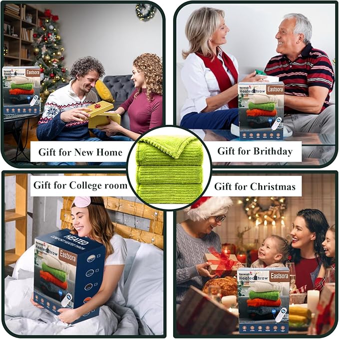 Heated Blanket Electric Throw, 50"X60" Heating Blanket Waffle with 12 Heat Levels, Fast Heating Blanket with 1-12H Timer, Overheat Protection with ETL & FCC for Bed Home Office Sofa (Tender Green）