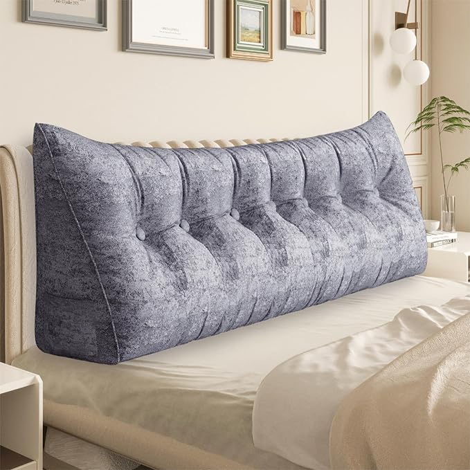 14 lbs Thickened Wedge Pillow Headboard Body Positioner Bed Wedge Pillow Backrest Support Triangular Headboard Pillow for Sleeping with Side Pocket Velvet Positioning Support Light Grey King