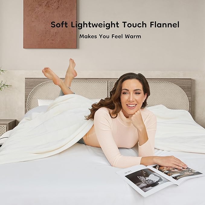 Electric Heated Blanket Throw Size 50×60, Breathable & Luxurious Flannel,Soft Warm Gift with Over-Heat Protection,4 Heating Levels & 3 H Auto Shut Off, Machine Washable, White