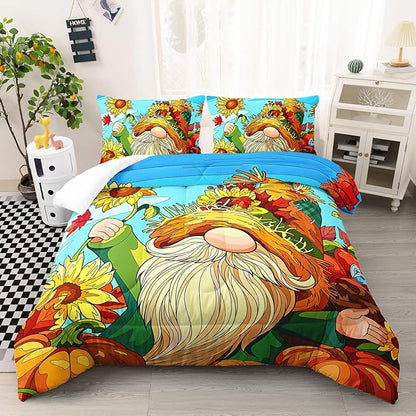 Sunflower Gnome Comforter Set Twin Size, Sunflower Bedding Set for Kids Boys Girl, Yellow Comforter for Home Room Decor