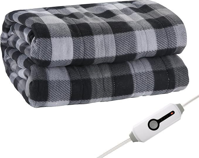Electric Heated Blanket Full 72"x84", Soft Fleece with 10 Hours Auto-Off & 4 Heating Levels, Ultra-Soft, Warm Cozy, Machine Washable, Plaid Pattern, Dark Gray