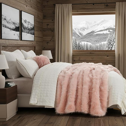 HORIMOTE HOME Pink Faux Fur Throw Blanket, Long Pile Light Pink Fur Blanket, Super Warm, Soft, Cozy, Fuzzy, Fluffy Throws for Couch Bed Sofa, Aesthetic Home Room Decor Throw, 50" x 60"