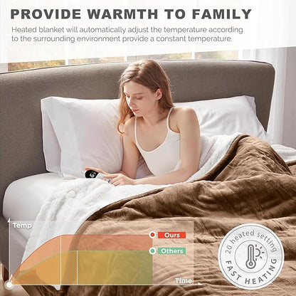 Sherpa Soft Dual Control Electric Blanket King Size, Heating Blankets | Washable | 1-10 Hour Automatic Shut Off | Double Zone, 6 Heat Settings | 100" X 90" Mocha
