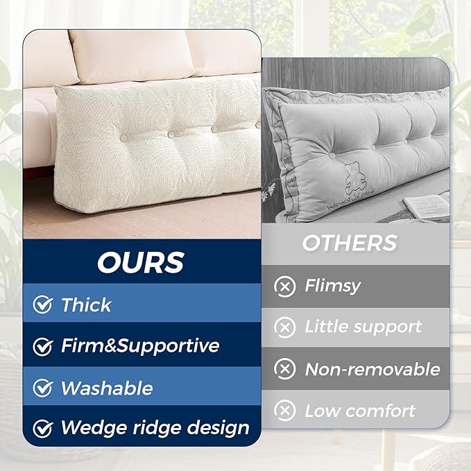 Headboard Pillow King, Triangle Pillows for Headboard, Head Board Backrest Wedge Pillow for Reading Sitting Working, Daybed Pillows with Removable Cover for Bed Dorm Sofa, Beige