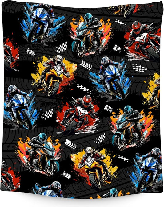 Kids Blanket for Boys Motorcycle Gifts for Adults - Cozy Plush Fleece Dirt Bike Throws Decor (60"x80")
