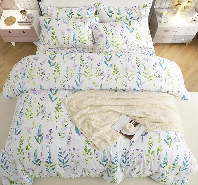 SDY 7PCS Floral Comforter Set Twin Size,Cute Flowers Printed Bedding Comforter Sets for Toddler,Girls Boys and Kids, with Comforter, Flat Sheet, Fitted Sheet and Pillowcases & Shams