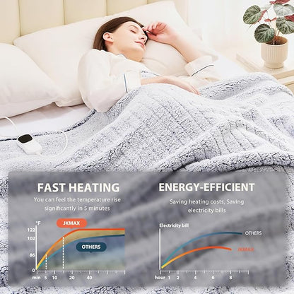 Heated Electric Blanket Full Size - 72"x84" Flannel Heating Blanket with 10 Heating Levels & 5 Time Settings Over-Heat Protection, Winter Warmer for Adults with ETL Certification（Grey）