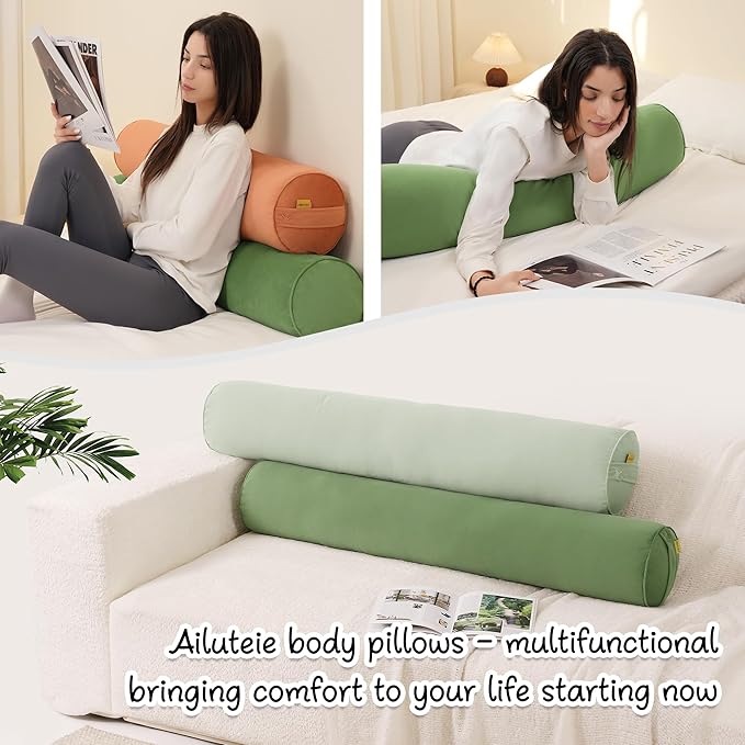 Cuddle Pillow – Body Pillow for Adults, Long Bolster Pillow for Bed, Soft & Supportive for Restful Sleep,47 x 7.87 Inches,Olive Green