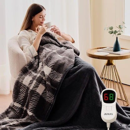 Heated Electric Blanket Twin Size - 62"x84" Flannel Heating Blanket with 10 Heating Levels & 5 Time Settings Over-Heat Protection, Winter Warmer for Adults with ETL Certification（Grey）