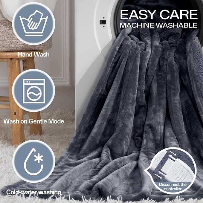 Heated Blanket Twin, Electric Blanket Soft Sherpa Flannel, 10 Hours Auto Shut-off & 8 Fast Heating Levels, Machine Washable ETL Certified, Heating Blanket for Bed & Sofa (62x84 inches, Gray)