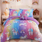 Twin Comforter Set for Girls -3 Pieces Rainbow Unicorn Twin/Twin XL Bedding Set with 1 Comforter, 1 Decor Pillow, 1 Pillow Sham