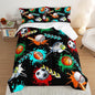 Kids Sports Balls Bedding King Comforter Set for Boys,Black Football Basketball Baseball Print Comforter Set for Kids Bedroom Decorate,Sports Themed Bedding Comforter Set with 2 Pillowcases.