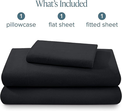 Bare Home Twin Flannel Sheet Set 100% Cotton, Velvety Soft Heavyweight - Double Brushed Flannel - Deep Pocket (Twin, Black)