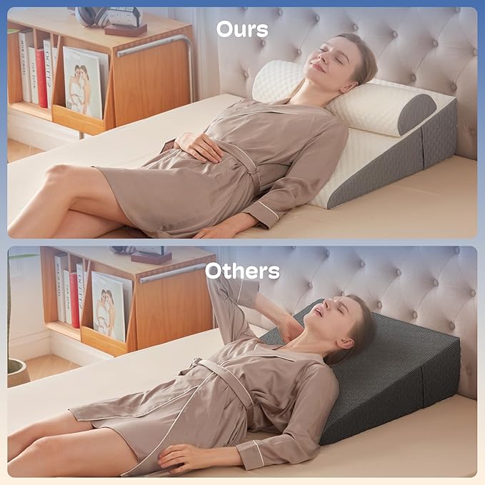 Wedge Pillow with Adjustable Pillow, 7.5" Wedge Pillow for Acid Reflux and Back Pain Relief, Snoring, Bed Wedge Pillows for Sleeping After Surgery. Cooling Memory Foam Top