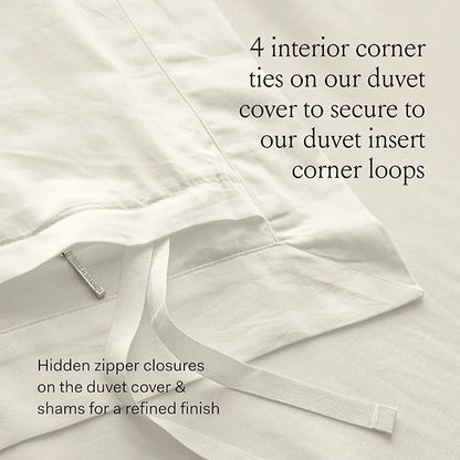 BOLL & BRANCH Signature Hemmed Duvet Set - Twin/Twin XL, Shore - Luxury 100% Organic Cotton - 1 Duvet Cover, 2 Shams - Buttery Soft, Hidden Closures