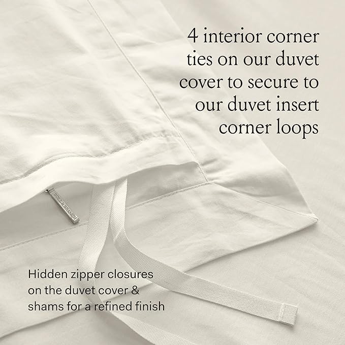BOLL & BRANCH Signature Hemmed Duvet Set - Twin/Twin XL, White - Luxury 100% Organic Cotton - 1 Duvet Cover, 2 Shams - Buttery Soft, Hidden Closures
