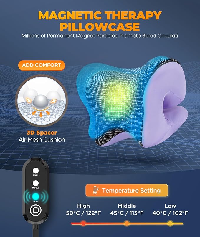Graphene Magnetic Neck Stretcher for Deeper Pain Relief, Instant Heating Pad Cervical Traction Device Pillow, Neck Massager for TMJ Tension Muscle Migraine, Relax for Women, Mom, Men