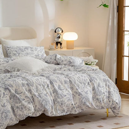 Floral Twin Duvet Cover, 100% Brushed Microfiber 3-Piece Bedding Set, Vintage Floral Garden Style Pattern with Zipper Closure