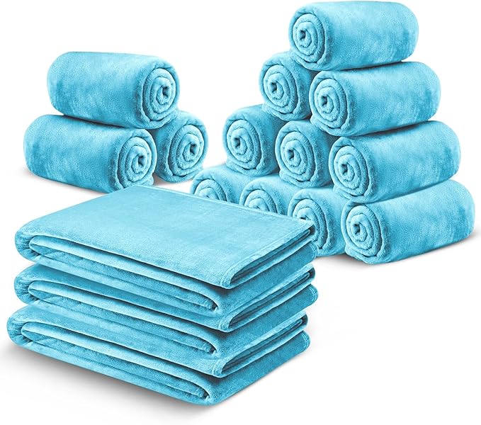 IR Imperial Rooms Fleece Blanket 16 Pack - Super Soft Fluffy Light Blue Throw Blanket for Sofa and Bed - Warm and Cozy Lightweight 400 GSM Microfiber Bed Throws Blankets, 50x60 Inches (Throw/Travel)