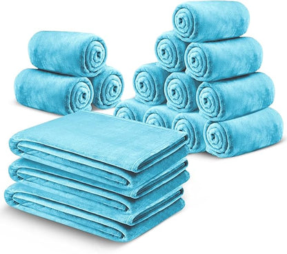 IR Imperial Rooms Fleece Blanket 16 Pack - Super Soft Fluffy Light Blue Throw Blanket for Sofa and Bed - Warm and Cozy Lightweight 400 GSM Microfiber Bed Throws Blankets, 50x60 Inches (Throw/Travel)