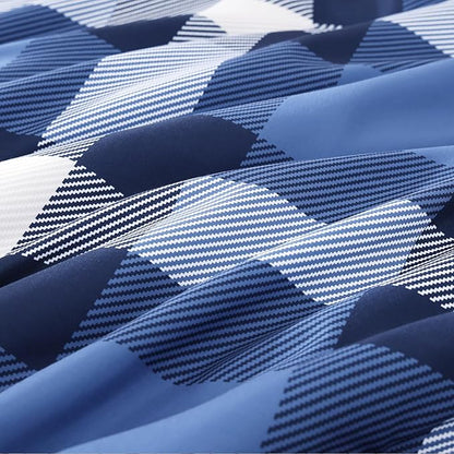 MaiRêve Queen Size Plaid Comforter Set Indigo Blue, Classic Checkered 7 Pieces Farmhouse Bedding Set, All Season Lightweight Bed in A Bag with Sheets, Pillowcases & Shams
