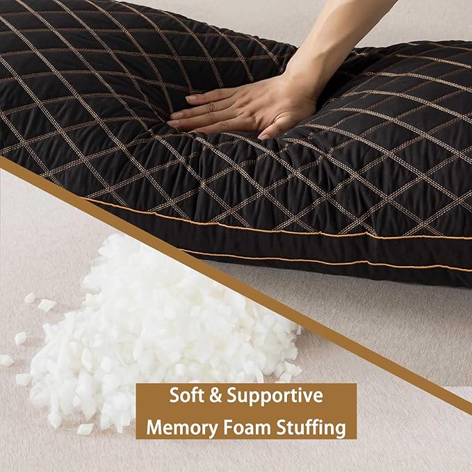 WhatsBedding Memory Foam Body Pillow for Adults, Long Pillow for Sleeping, Full Body Pillow for Bed - 20x54 inch, Black Quilted