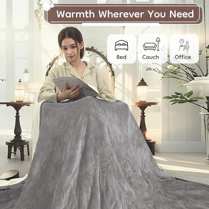 Electric Heated Blanket Full Size - 72"x84", Soft Flannel Heating Blanket, 10 Heating Levels, 1-12 H Auto Shut Off, Breathable Warm and Washable for Bed, Light Grey