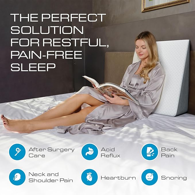 Kolbs Bed Wedge Pillow for Sleep Apnea, Acid Reflux, and Back Pain Relief, with Chic Jacquard Cover - Headboard Gerd Pillow Wedges for Sleeping (Standard Width 7.5" Height)