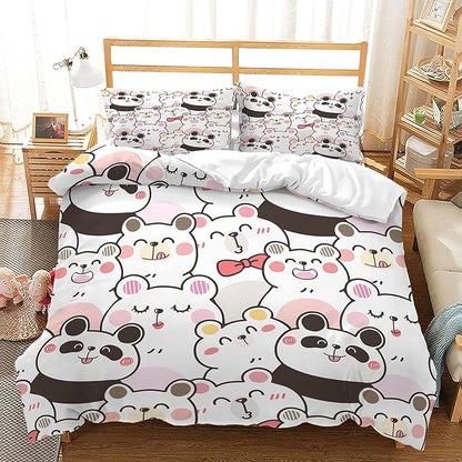 CVHOUSE Kawaii Panda Bedding Full Size,Kawaii Cute Set for Girls Kids Teens,Cute Comforter Cover Soft,1 Duvet 2 Pillowcases 3 Piece,Girls Room Decor Full 79'x89'