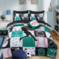A Nice Night Sports Geometric Grid Black Patchwork Baseball Printed for Boys Queen 6Pcs Bed in A Bag Comforter Bedding Set,Green