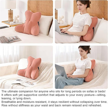 Lumbar Support Pillow for Lower Back Pain Relief – Multi-Functional Ergonomic Lumbar Cushion, Reading Pillow for Office Chair, Car Seat & Sofa,Blush Pink