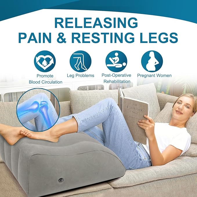 Inflatable Leg Elevation Pillow, Wedge Pillow for Sleeping, Portable Wedge Pillow, Improve Circulataion and Reduce Swelling, for Sleeping, Recovery, Pregnant (Grey)