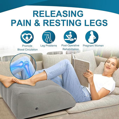 Inflatable Leg Elevation Pillow, Wedge Pillow for Sleeping, Portable Wedge Pillow, Improve Circulataion and Reduce Swelling, for Sleeping, Recovery, Pregnant (Grey)