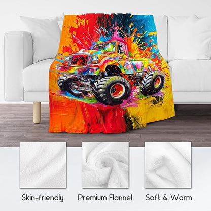 Kids Blanket - Truck Blankets for Boys Toddler - 30x40 Inches Soft Flannel Throw Gifts for Couch, Sofa